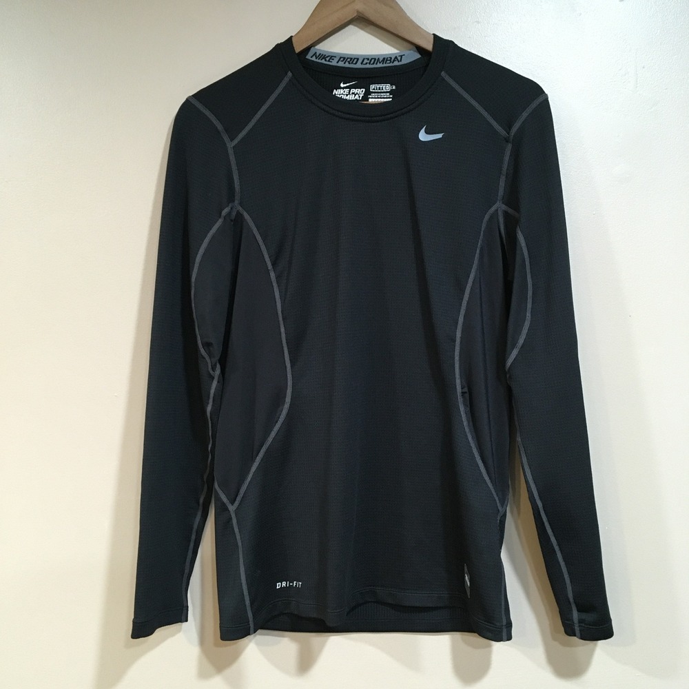 Nike Pro Combat Fitted Compression Long Sleeve Shirt Men S Black Performance Gym